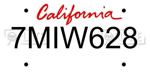 7MIW628 California License Plate