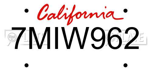 7MIW962 California License Plate