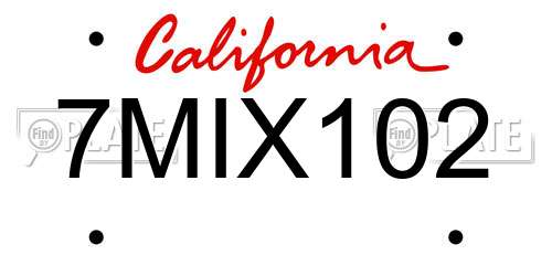 7MIX102 California License Plate
