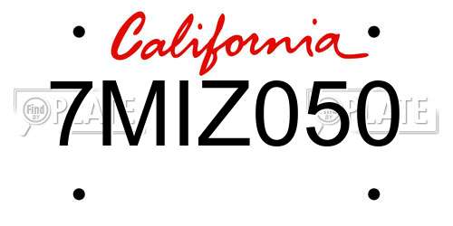 7MIZ050 California License Plate
