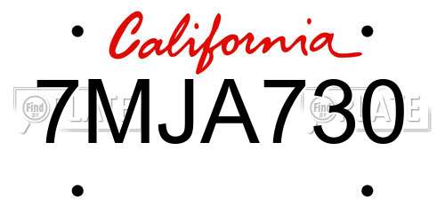 7MJA730 California License Plate