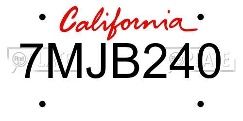 7MJB240 California License Plate