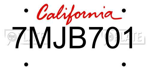 7MJB701 California License Plate