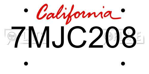 7MJC208 California License Plate