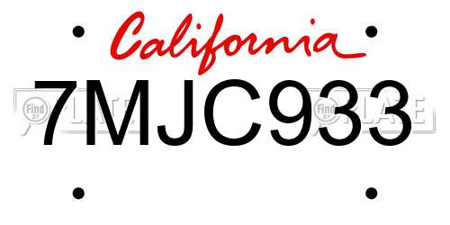 7MJC933 California License Plate
