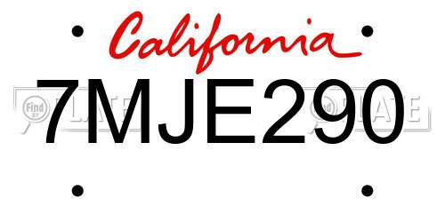 7MJE290 California License Plate