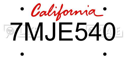 7MJE540 California License Plate
