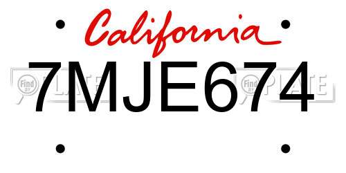 7MJE674 California License Plate