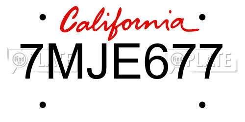 7MJE677 California License Plate