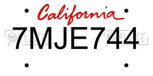 7MJE744 California License Plate