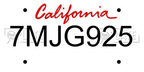 7MJG925 California License Plate
