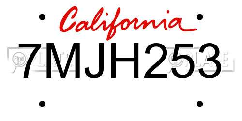 7MJH253 California License Plate
