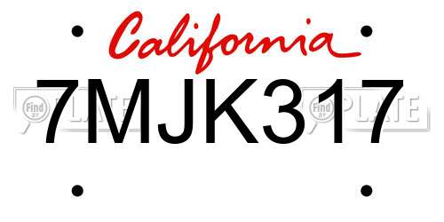 7MJK317 California License Plate