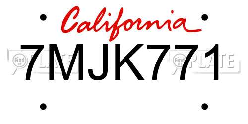 7MJK771 California License Plate