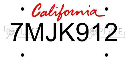 7MJK912 California License Plate