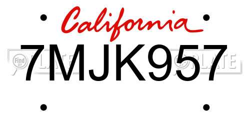 7MJK957 California License Plate