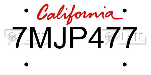7MJP477 California License Plate
