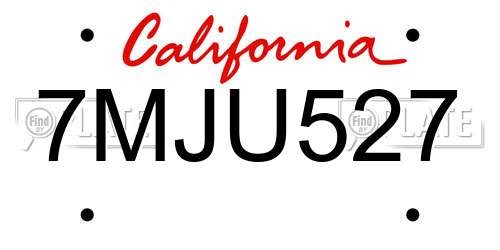 7MJU527 California License Plate