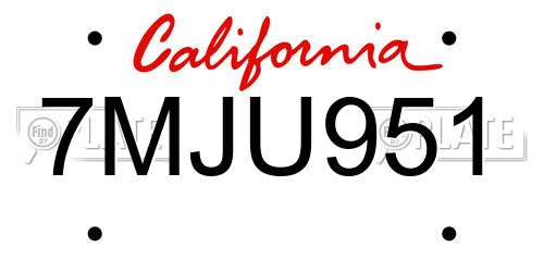 7MJU951 California License Plate