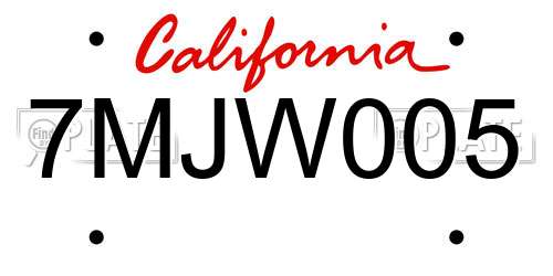 7MJW005 California License Plate
