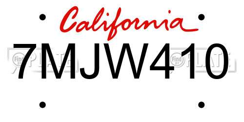 7MJW410 California License Plate