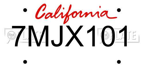 7MJX101 California License Plate