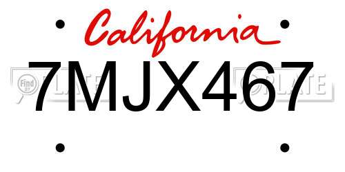 7MJX467 California License Plate