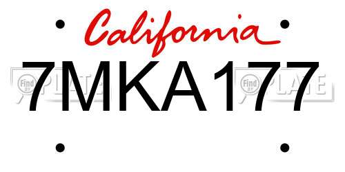 7MKA177 California License Plate