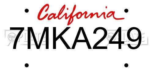 7MKA249 California License Plate