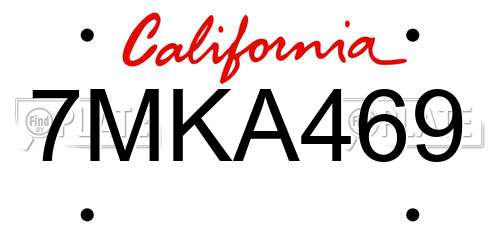 7MKA469 California License Plate