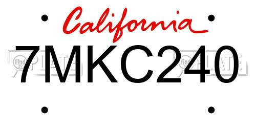 7MKC240 California License Plate