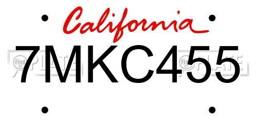 7MKC455 California License Plate