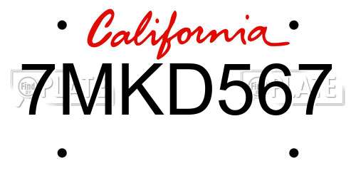 7MKD567 California License Plate
