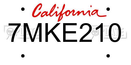 7MKE210 California License Plate