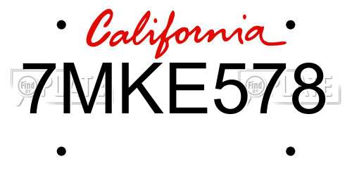 7MKE578 California License Plate