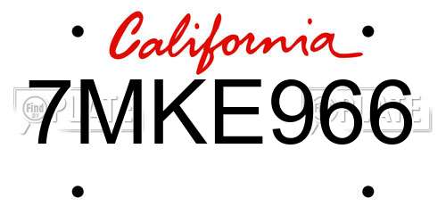 7MKE966 California License Plate