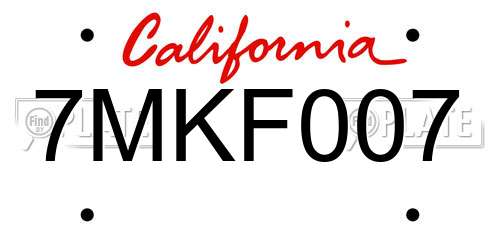 7MKF007 California License Plate