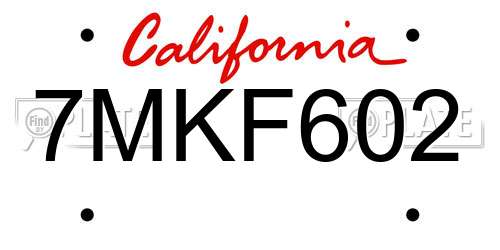 7MKF602 California License Plate