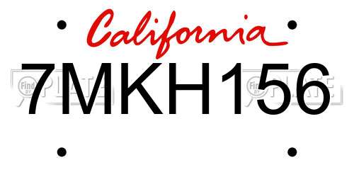 7MKH156 California License Plate
