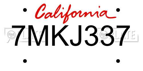 7MKJ337 California License Plate
