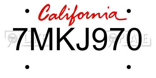 7MKJ970 California License Plate