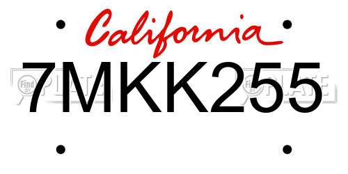 7MKK255 California License Plate