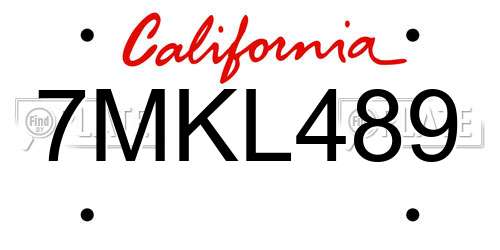 7MKL489 California License Plate