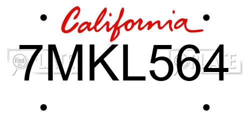 7MKL564 California License Plate