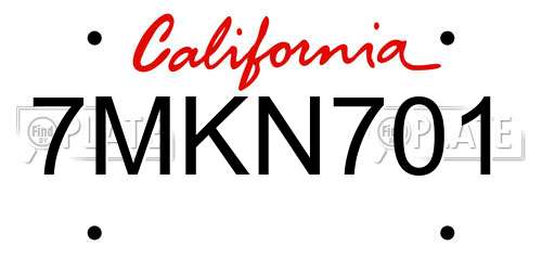 7MKN701 California License Plate