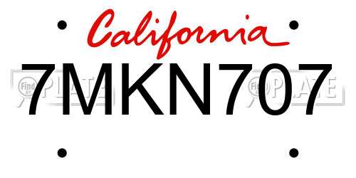 7MKN707 California License Plate