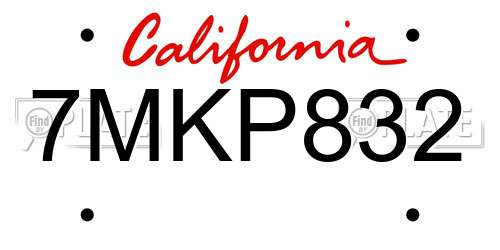 7MKP832 California License Plate