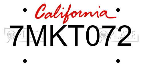 7MKT072 California License Plate