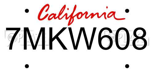 7MKW608 California License Plate