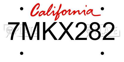 7MKX282 California License Plate